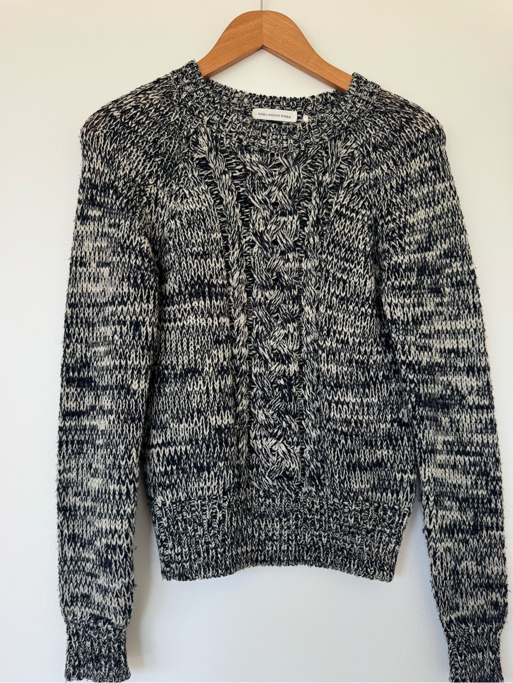 Isabel Marant Etoile Marled Black & White Cable Crewneck Sweater